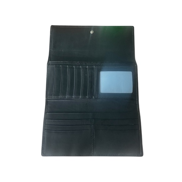 Vtg COACH Soho Leather Wallet Trifold Soft Slim Black Pleated Blue Lining Clutch - Picture 2 of 8